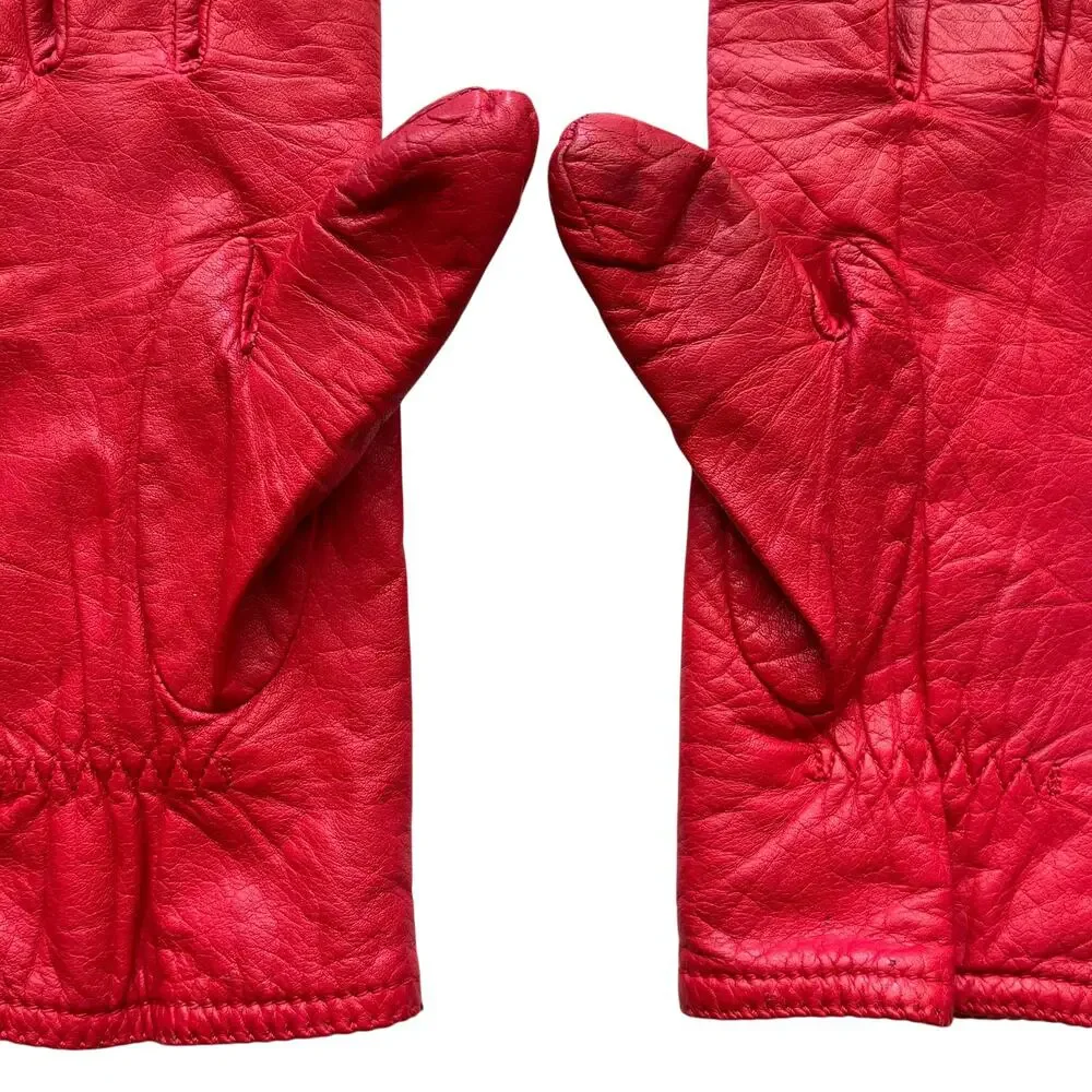 Vintage Red Leather Grandoe Warm Knit Lined Womens Wrist Gloves Size M